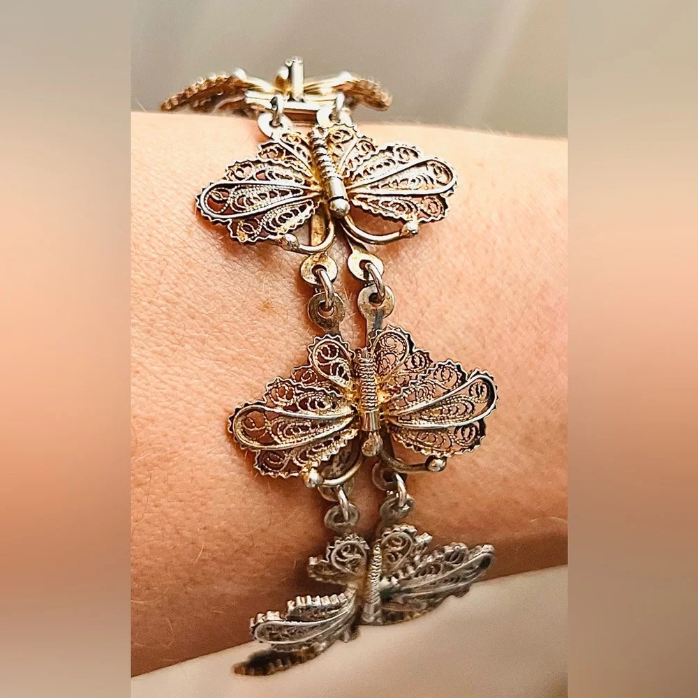Vtg UnoAerre Italian 925 Sterling Gold Vermeil Butterfly Bracelet 21.65g